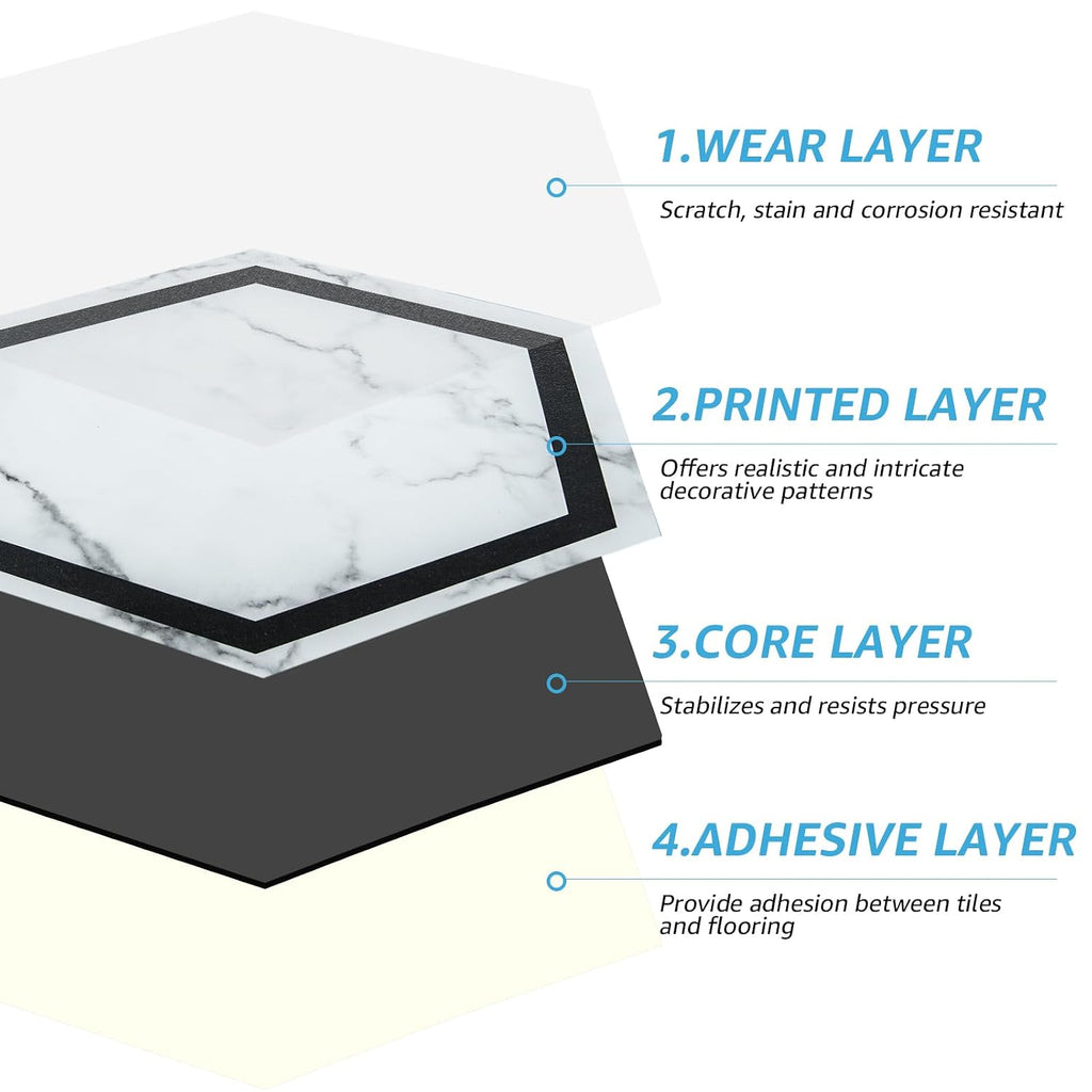 Hexagon White Marble Peel And Stick Floor Tiles 30-Pack