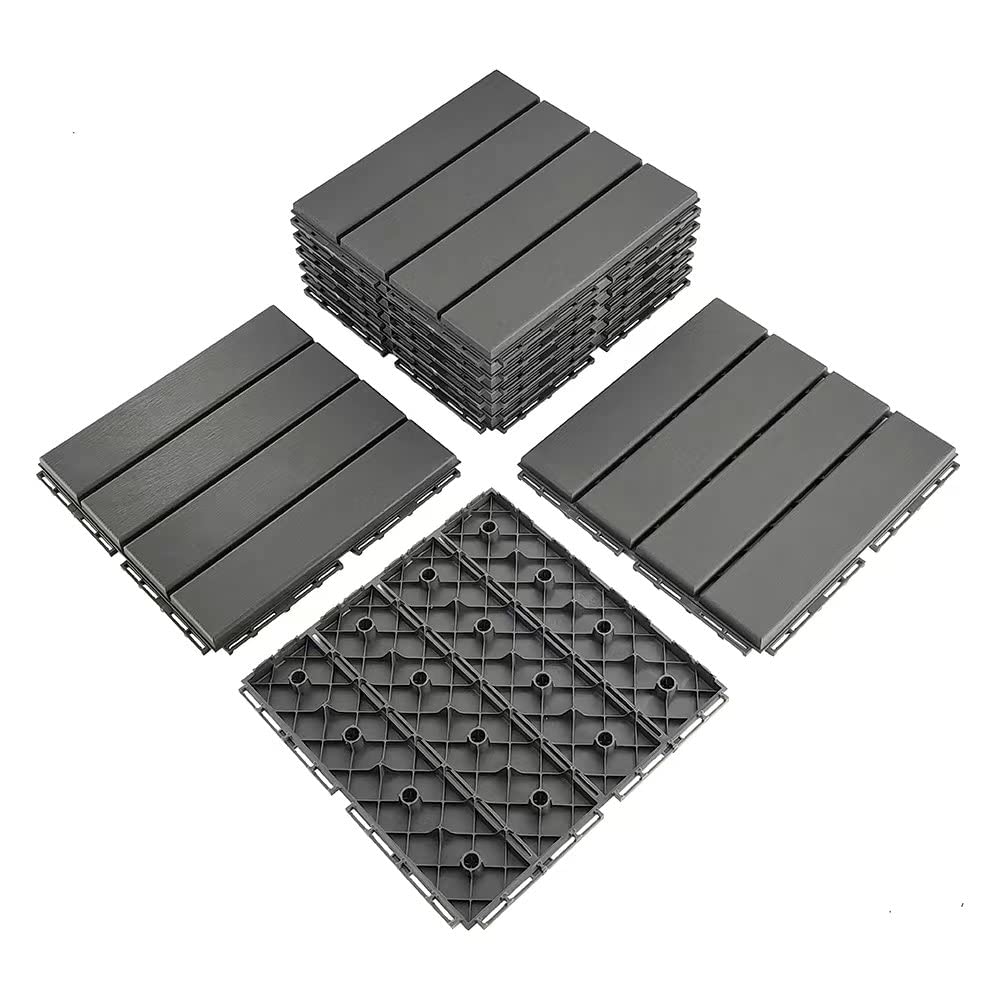 9 Pack 12"x12" Plastic Interlocking Deck Tiles