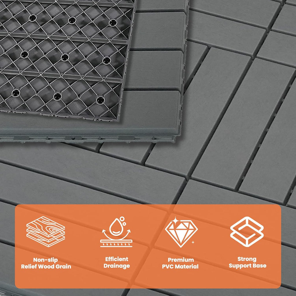 9 PCS 11.6"x11.6" Plastic Interlocking Deck Tiles