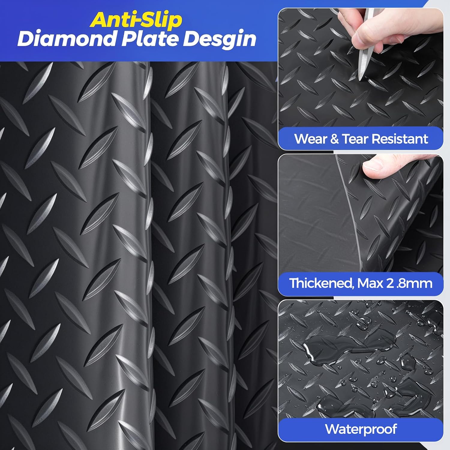 8x21 FT Diamond Plate PVC Garage Floor Mat