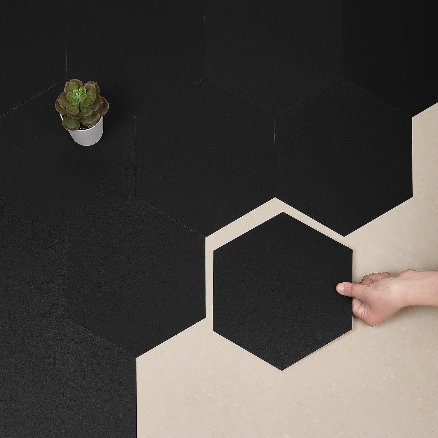 Hexagon Solid Black Peel And Stick Floor Tile 30 Pcs