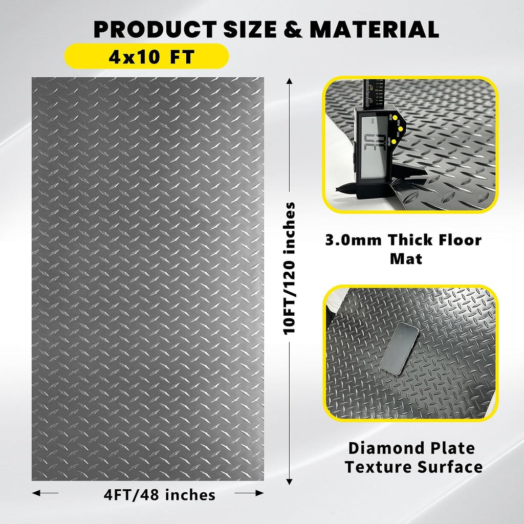 4x10 FT Diamond Plate PVC Garage Floor Mat