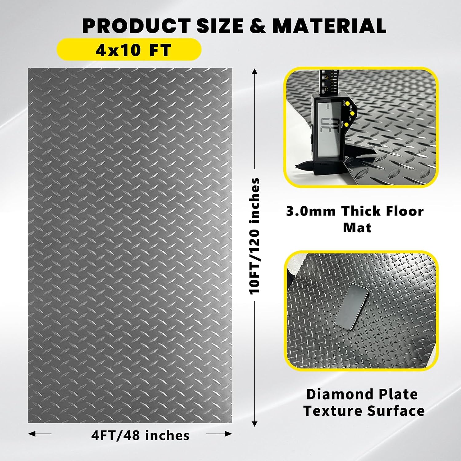 4x10 FT Diamond Plate PVC Garage Floor Mat