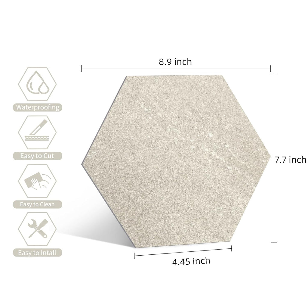 Beige Hexagon Peel And Stick Floor Tile 24-Sheets