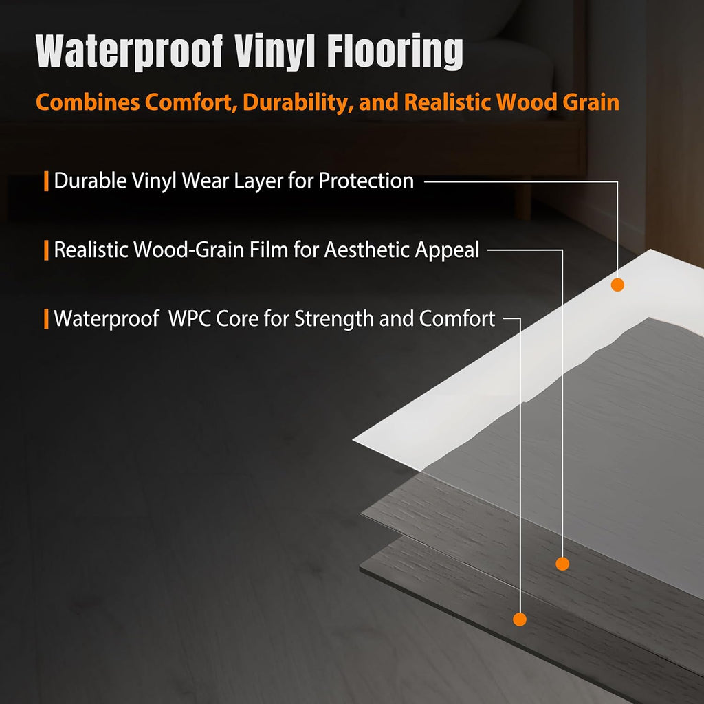 Light Grey Click Lock Rigid Vinyl Flooring 15 Sq.Ft