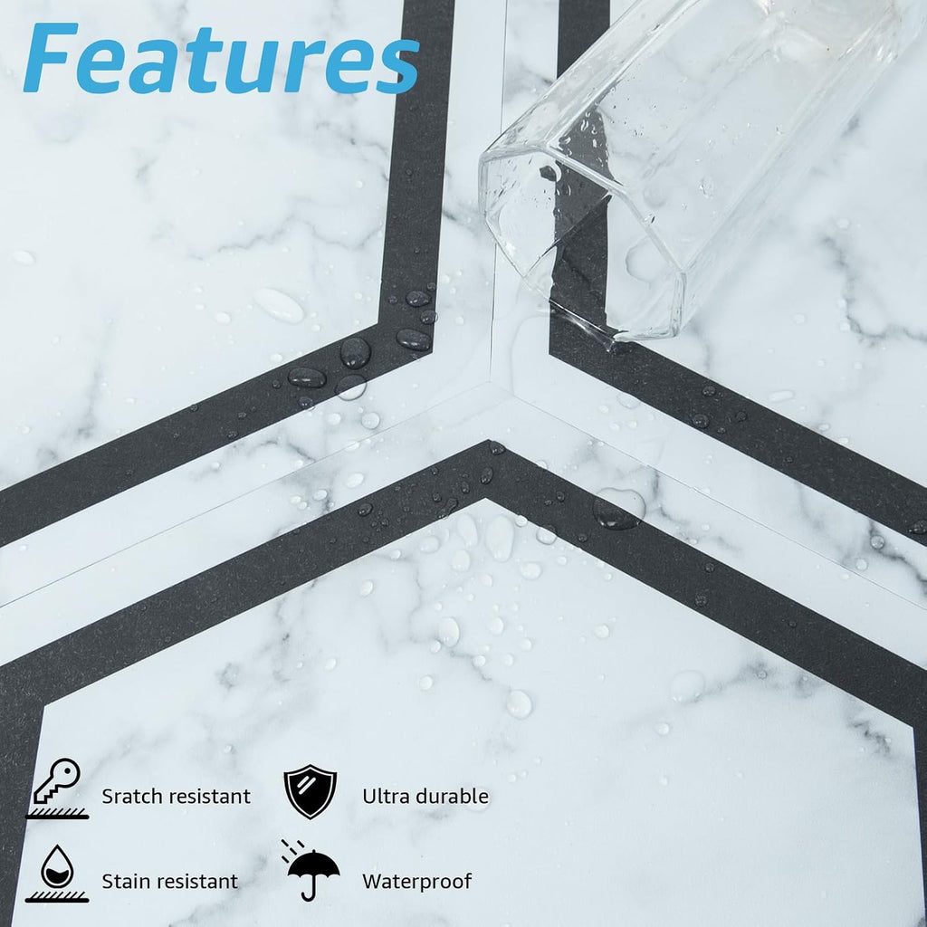 Hexagon White Marble Peel And Stick Floor Tiles 30-Pack