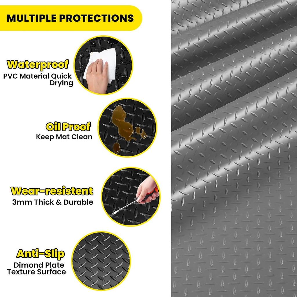 4x10 FT Diamond Plate PVC Garage Floor Mat