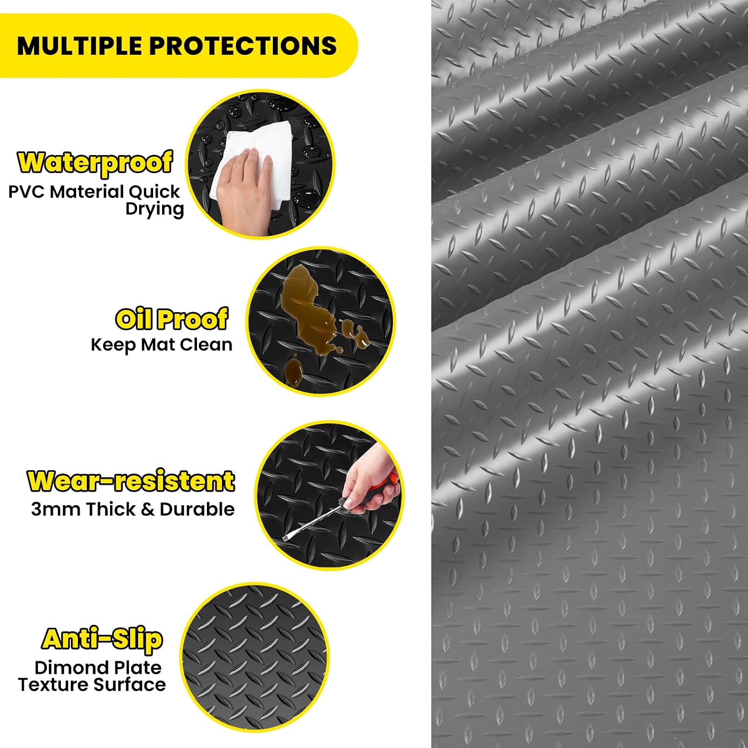 4x10 FT Diamond Plate PVC Garage Floor Mat