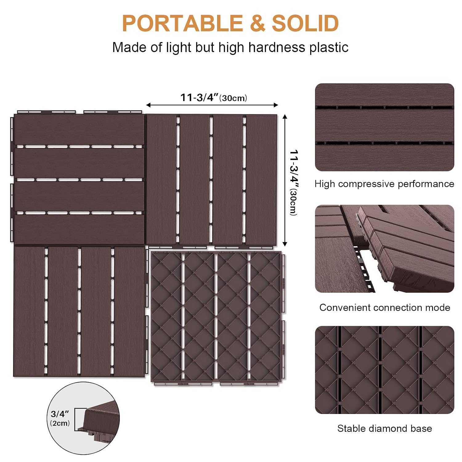 12"x12" Plastic Interlocking Deck Tiles