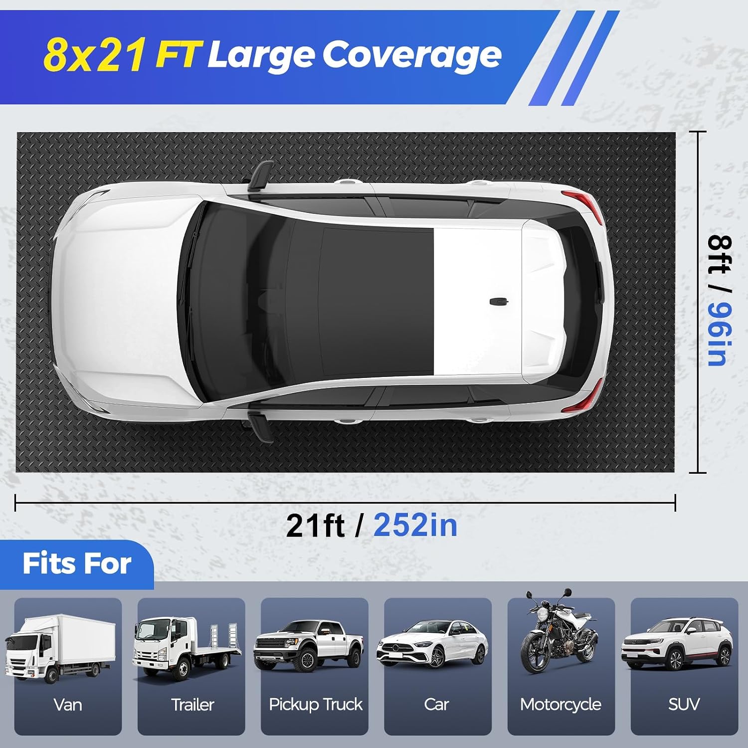 8x21 FT Diamond Plate PVC Garage Floor Mat