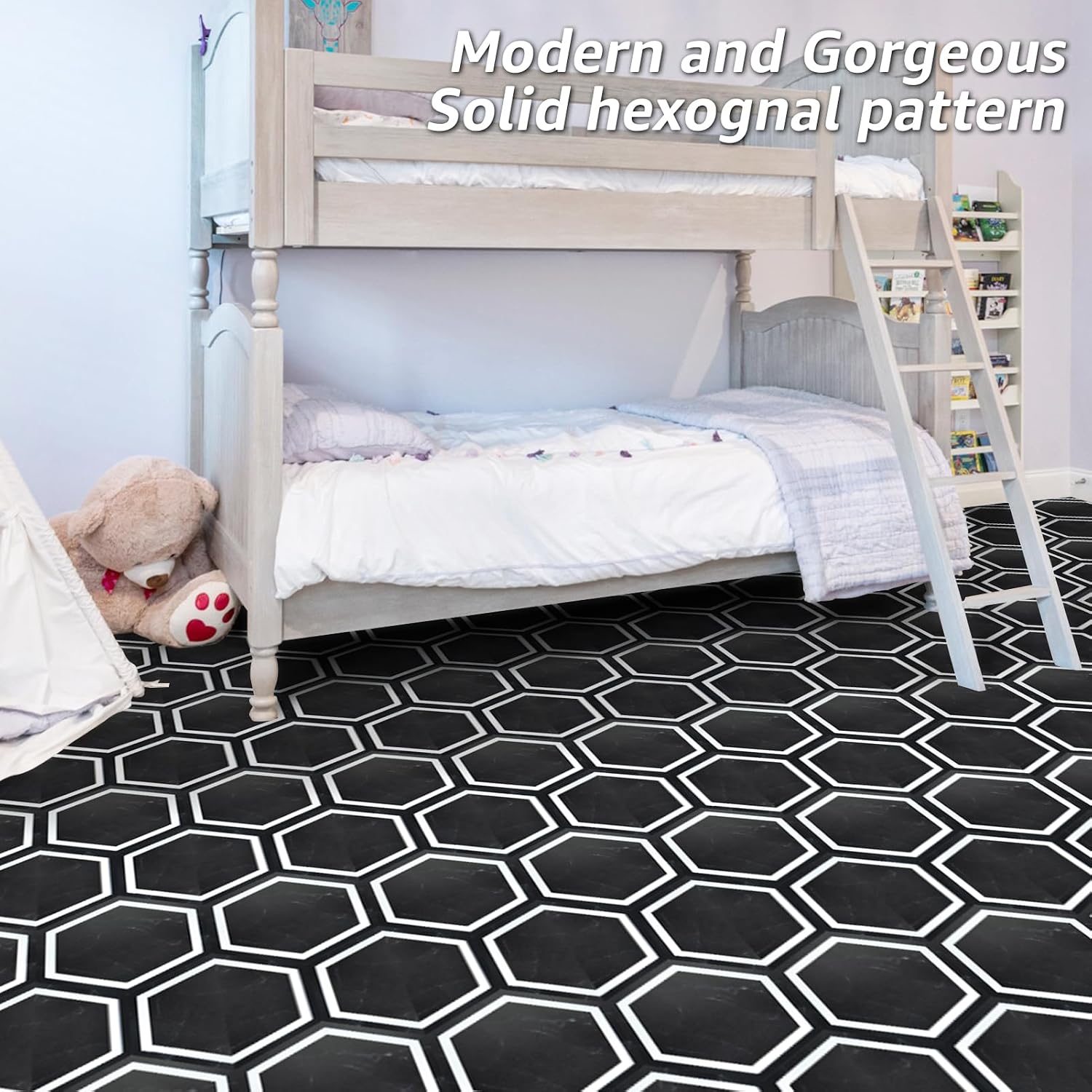 Hexagon Black Marble Peel And Stick Floor Tiles 30-Pack
