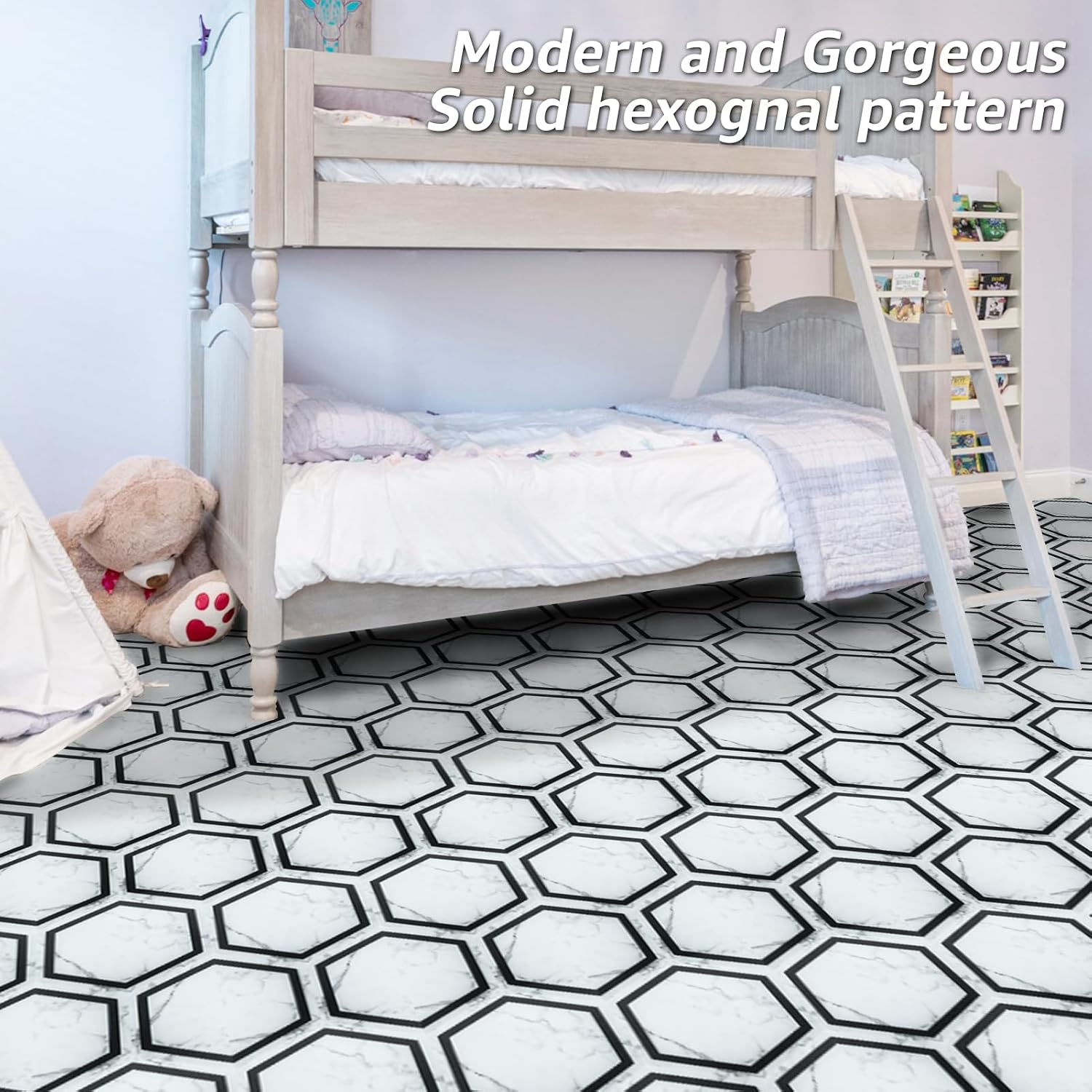 Hexagon White Marble Peel And Stick Floor Tiles 30-Pack