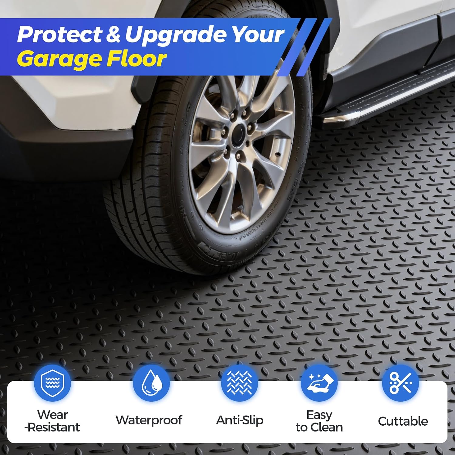 8x21 FT Diamond Plate PVC Garage Floor Mat