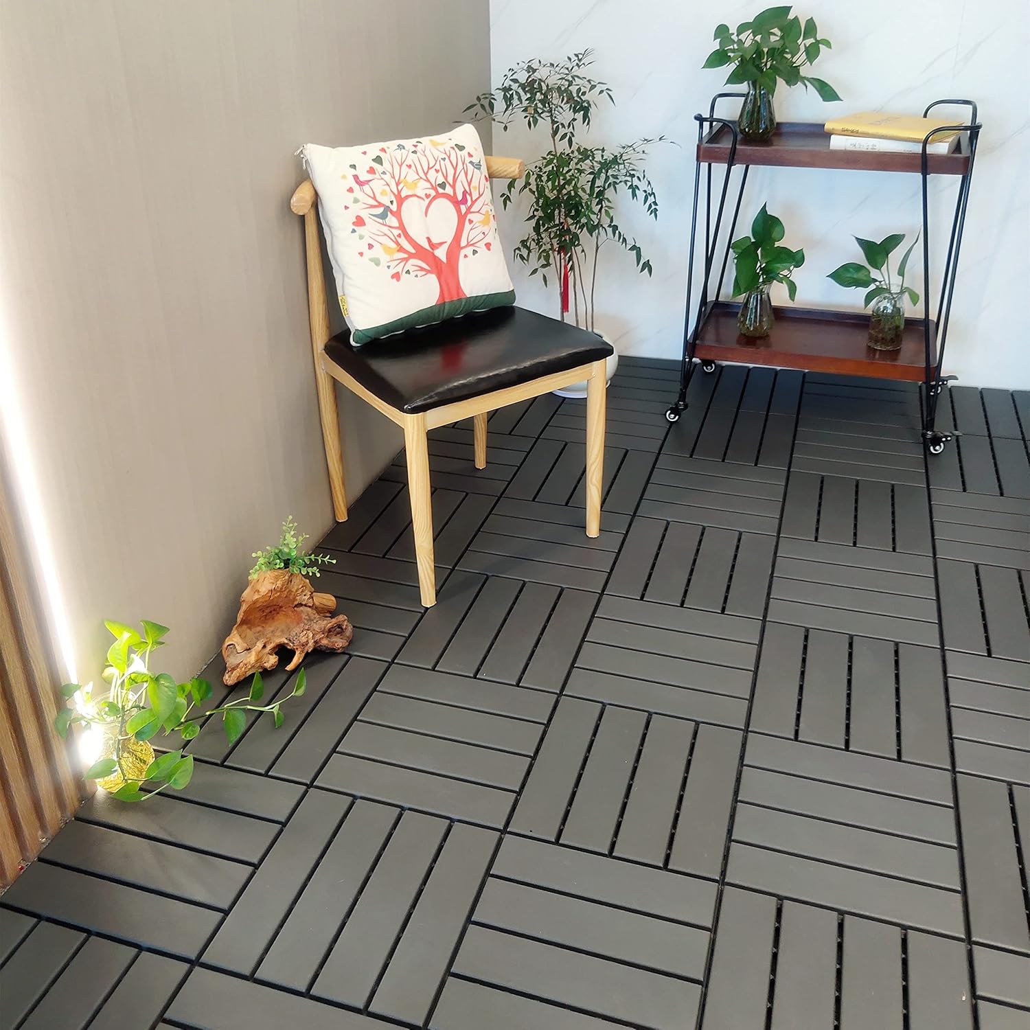 9 Pack 12"x12" Plastic Interlocking Deck Tiles