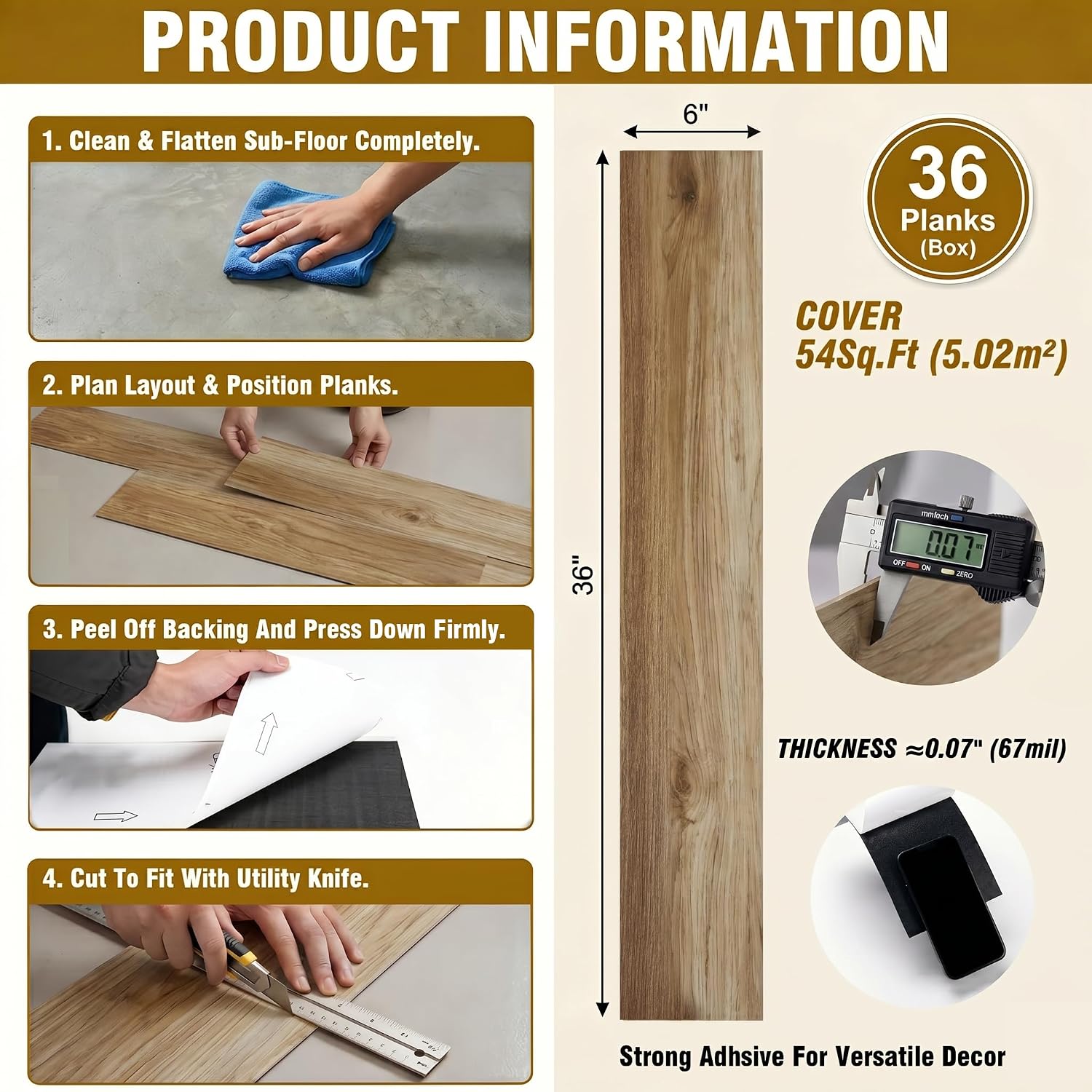 Earthen Oak Peel And Stick Vinyl Planks 36 Planks