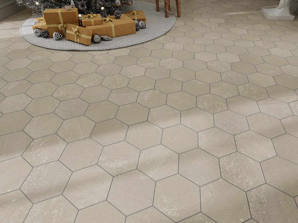 Beige Hexagon Peel And Stick Floor Tile 24-Sheets