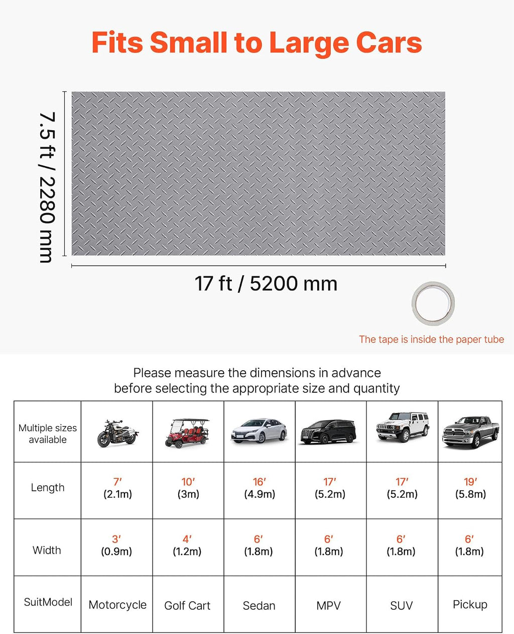 7.5x17ft PVC Diamond Plate Garage Floor Roll