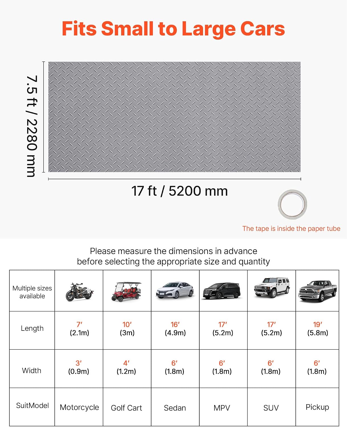 7.5x17ft PVC Diamond Plate Garage Floor Roll