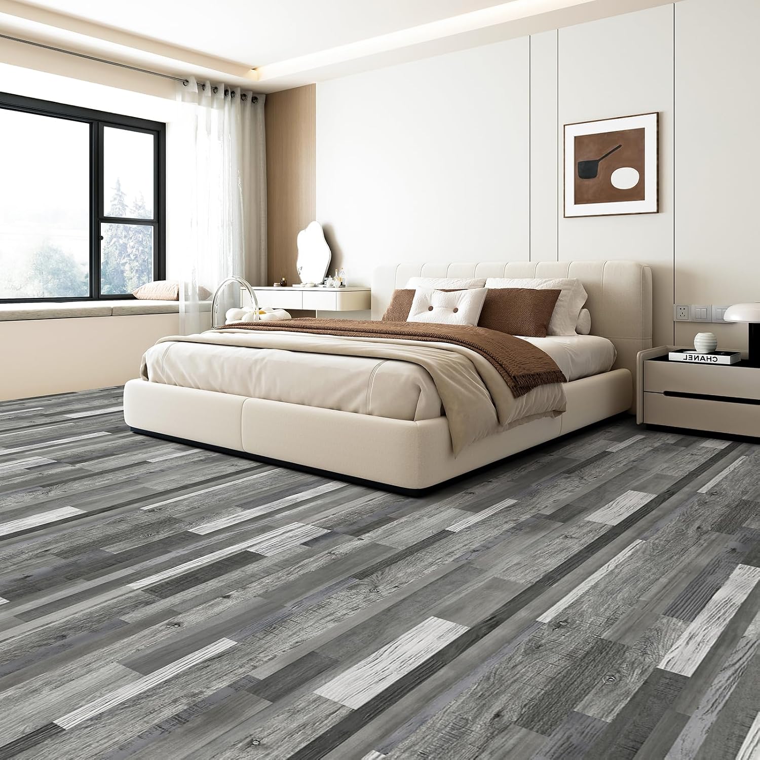 Grey Segment Peel And Stick Floor Tiles 30-Pack