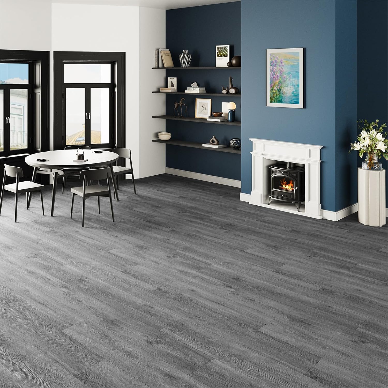 Dark Gray Wood Effect Peel And Stick Vinyl Planks 37-Pack