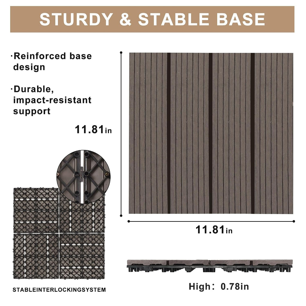 9 Pack 12"x12" Composite Interlocking Deck Tiles