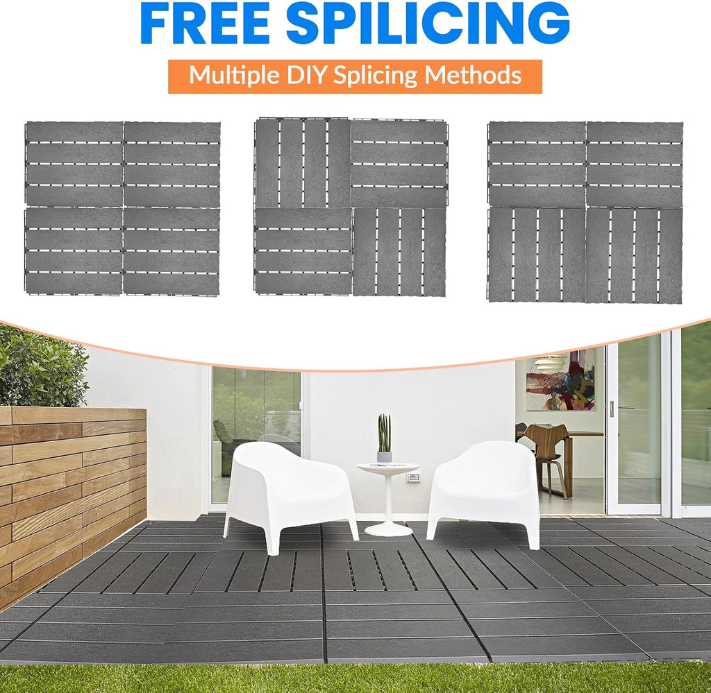 9 PCS 11.6"x11.6" Plastic Interlocking Deck Tiles