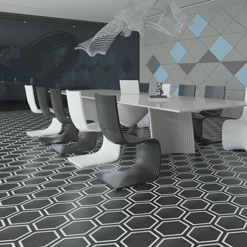 Hexagon Black Marble Peel And Stick Floor Tiles 30-Pack
