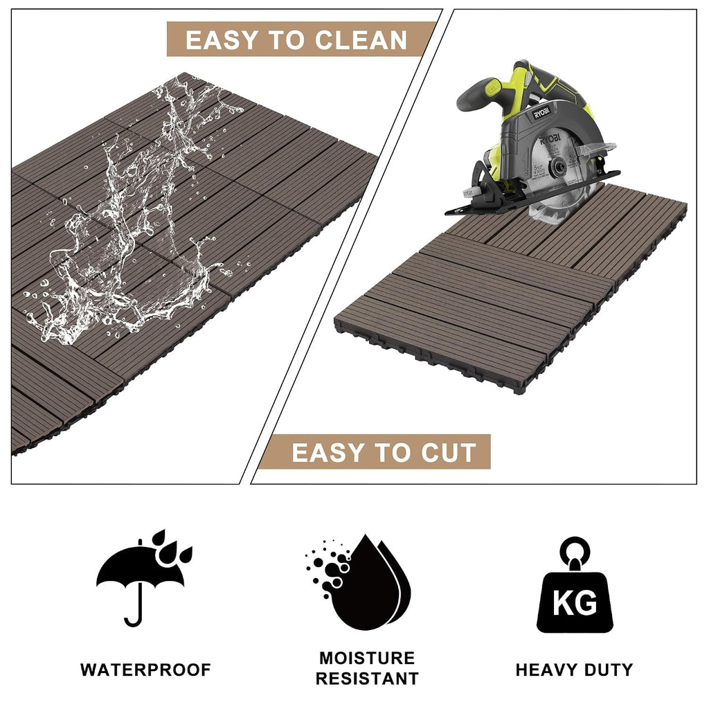 9 Pack 12"x12" Composite Interlocking Deck Tiles