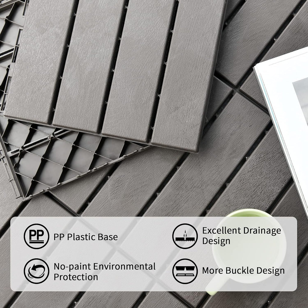 36 Pack 12"x12" Interlocking Plastic Deck Tiles