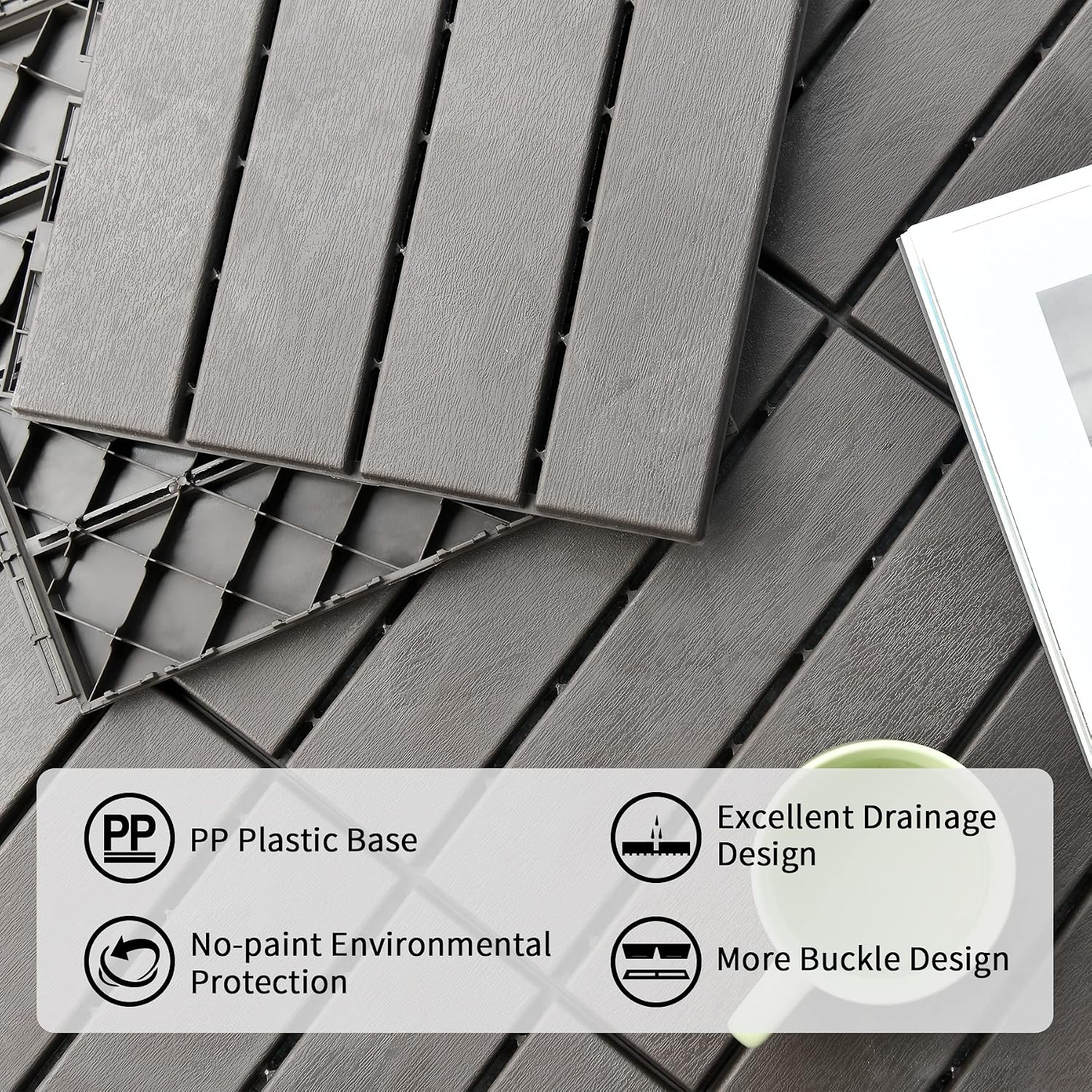 36 Pack 12"x12" Interlocking Plastic Deck Tiles